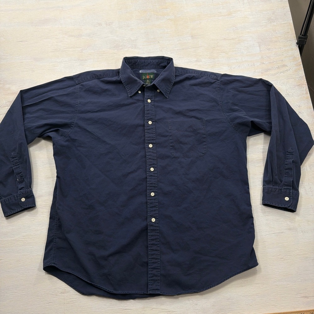 Vintage J.Crew Oarsmen Button Down Shirt XL Long Sleeve Cotton Navy Blue Mens